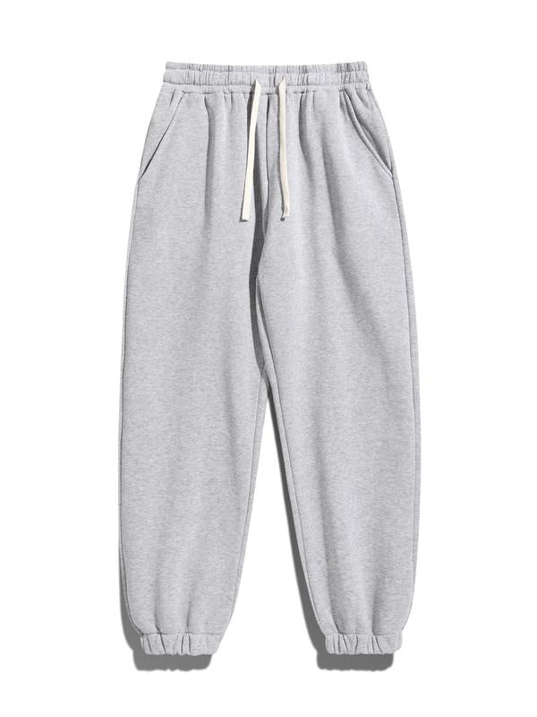 Men's Regular Fit Solid Drawstring Waist Sweatpants, Casual Pocket Design Pants for Fall & Winter, Men's Trousers for Daily Wear, Athleisure Pants
