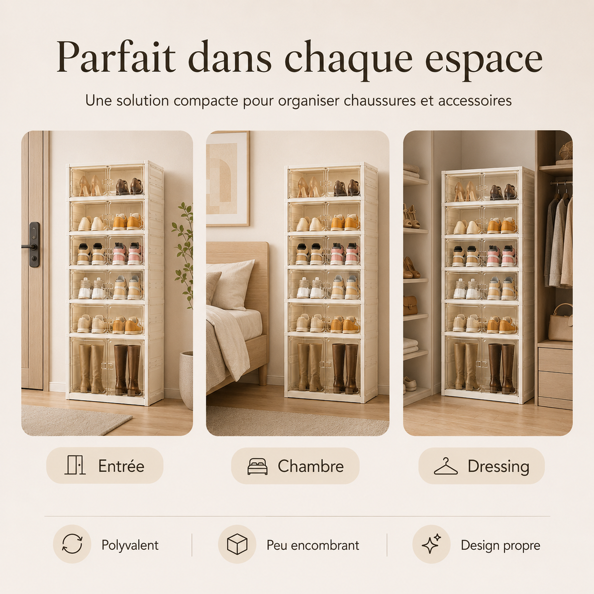 Armoire à Chaussures Pliable avec Portes Transparentes – Grande Capacité
