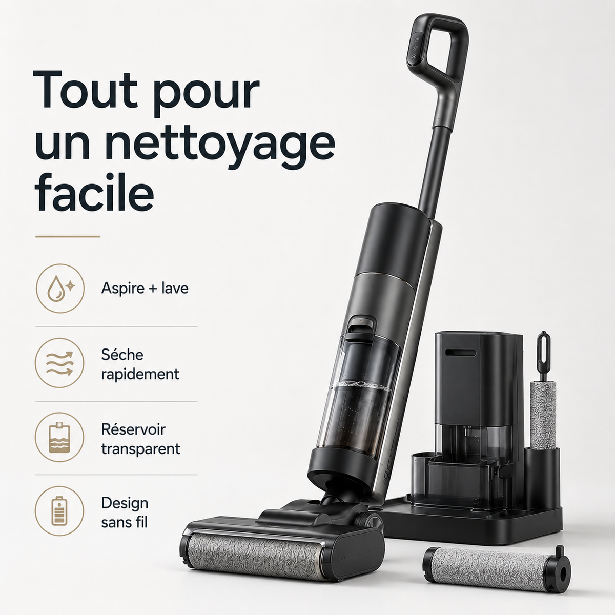 Aspirateur Laveur Sans Fil 2-en-1 à 180° – Aspiration & Lavage des Sols