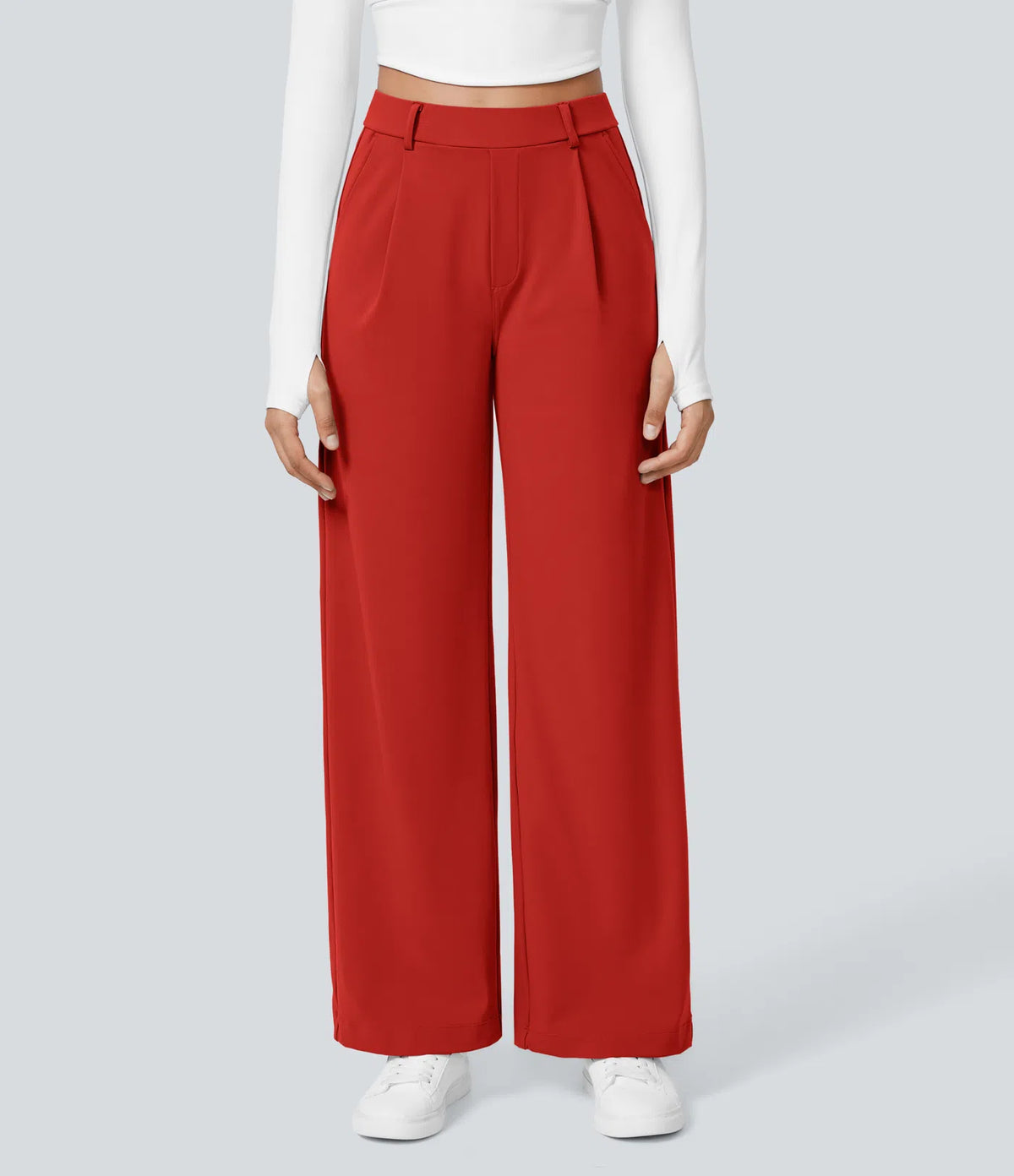 Pantalon Élégant Taille Haute à Jambe Droite avec Poches