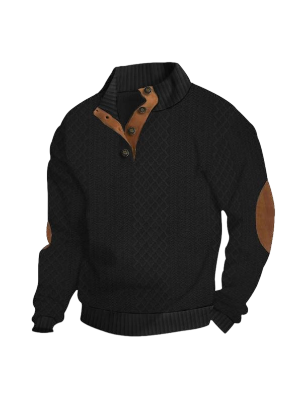 Men's Colorblock Patchwork Jacquard Button Front Sweatshirt, Regular Fit Casual Long Sleeve Stand Collar Sweatshirt for Fall & Winter, Fashion Men's Knitwear for Daily Wear