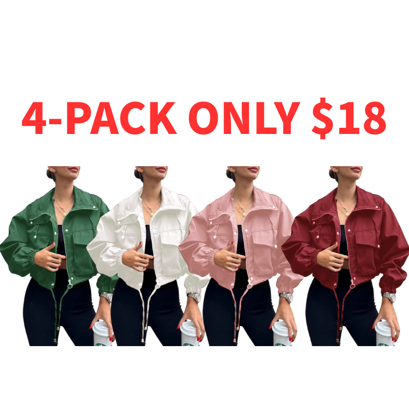 Women's Solid Zip Up Drawstring Hem Jacket, Casual Long Sleeve Collared Outerwear