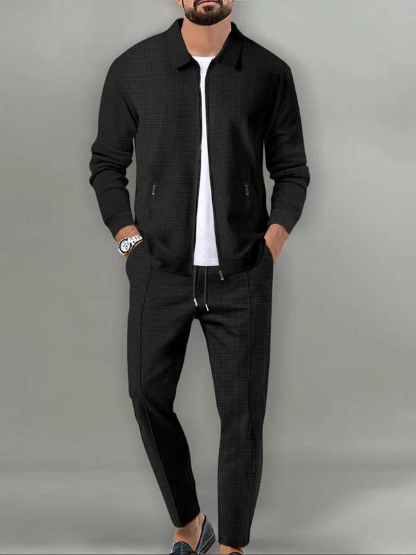 Men's Plain Zip Up Jacket & Drawstring Waist Pants Tracksuit Set, Men's Sportswear for Gym Workout Running, Casual Gym Wear, Tracksuit Outfit, Athletic Tracksuit, Casual Activewear, Gym Clothes Set, Athleisure Wear Set