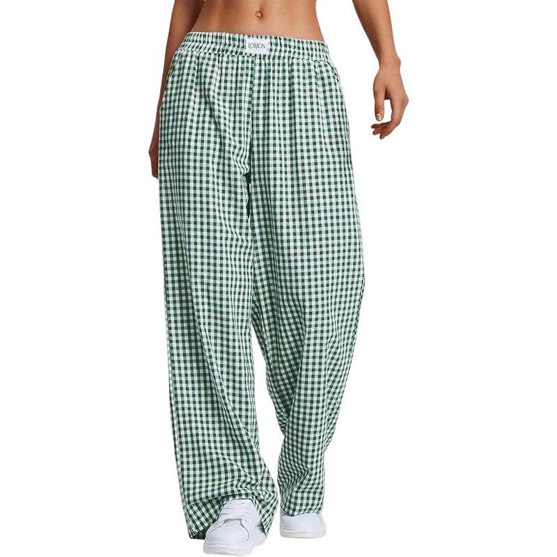 Women's Striped Gingham Boxer Pants Cotton Pajama Lounge Pj Casual Plaid Trousers  Beach Bottoms with Pockets