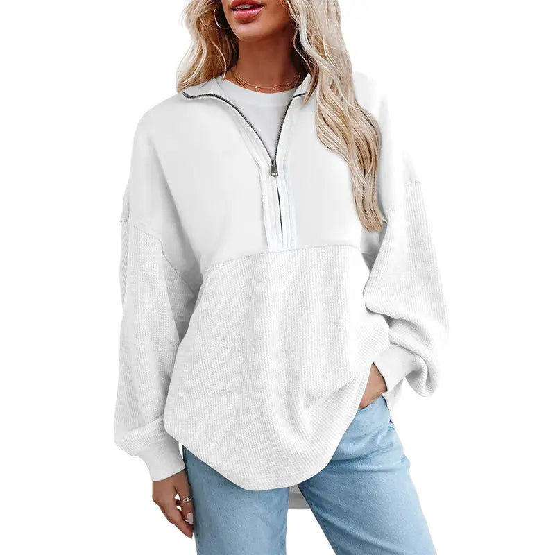 🔥Last Day💥Women's Half-Zip Waffle Knit Sweater🔥8-Pack Only $24