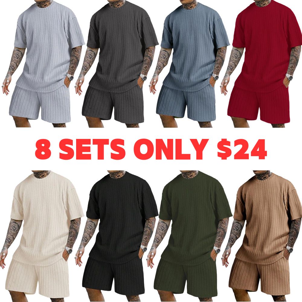Men's Solid Textured Drop Shoulder Short Sleeve Tee & Drawstring Waist Shorts Set, Spring & Summer Clothes, Back To School Loose Casual Fashion Crew Neck T-shirt & Pocket Shorts for Daily Outdoor Wear, Men Outfits, Fall Outfits