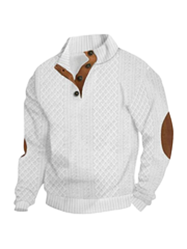 Men's Colorblock Patchwork Jacquard Button Front Sweatshirt, Regular Fit Casual Long Sleeve Stand Collar Sweatshirt for Fall & Winter, Fashion Men's Knitwear for Daily Wear