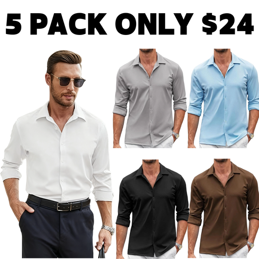 Men's Shirt Wrinkle Free Dress Shirt Long Sleeve Button Menswear