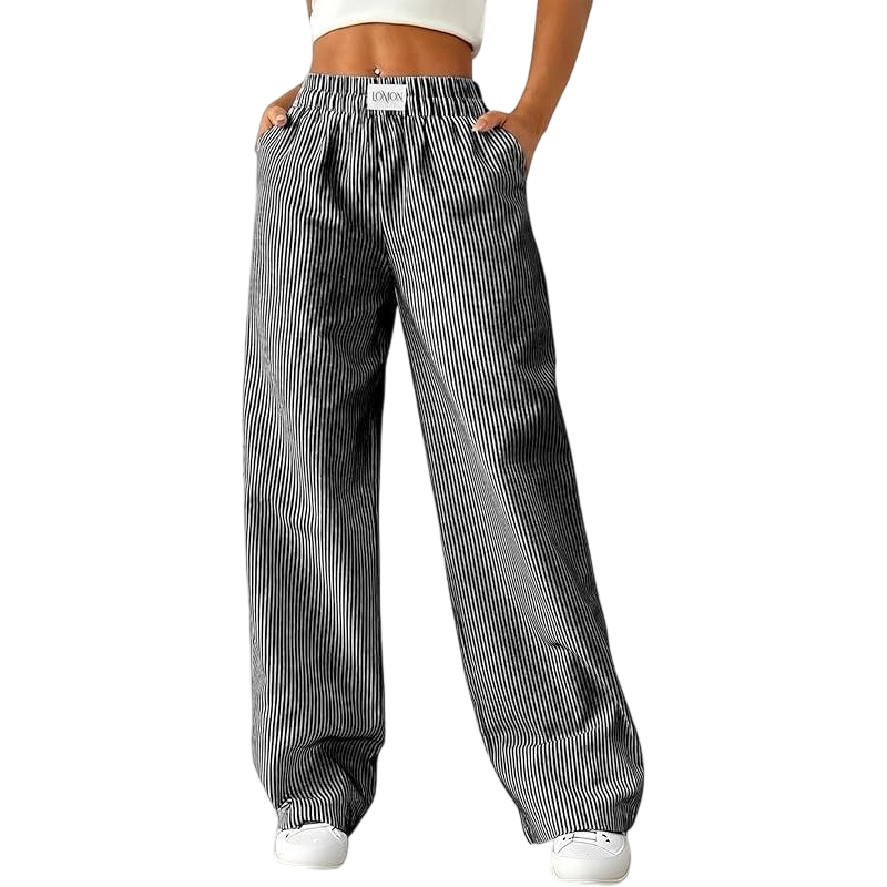 Women's Striped Gingham Boxer Pants Cotton Pajama Lounge Pj Casual Plaid Trousers  Beach Bottoms with Pockets