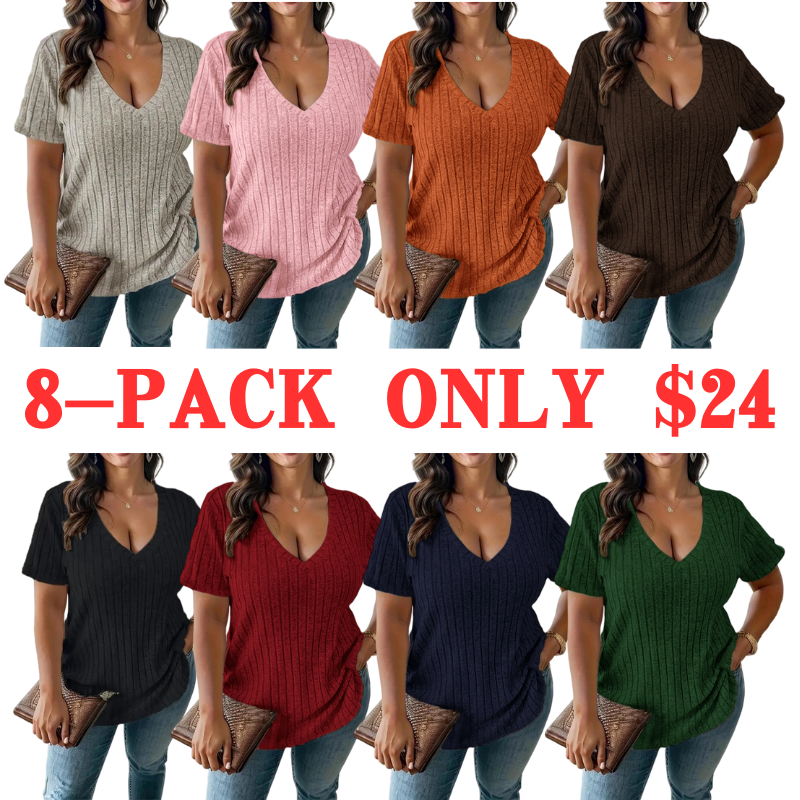 Women Plus Size Summer V-Neck Tee – Casual Short Sleeve Top