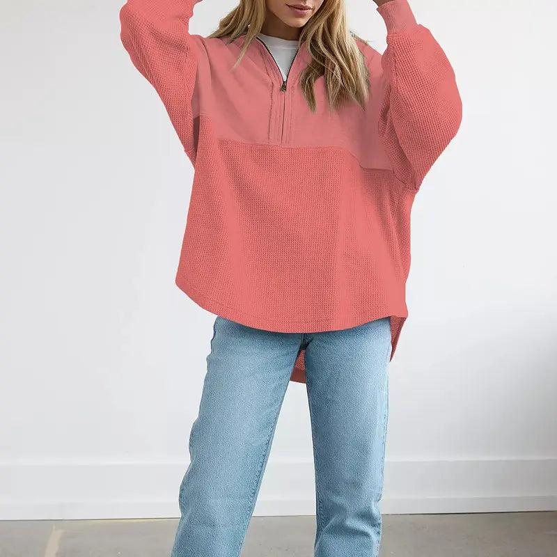 🔥Last Day💥Women's Half-Zip Waffle Knit Sweater🔥8-Pack Only $24