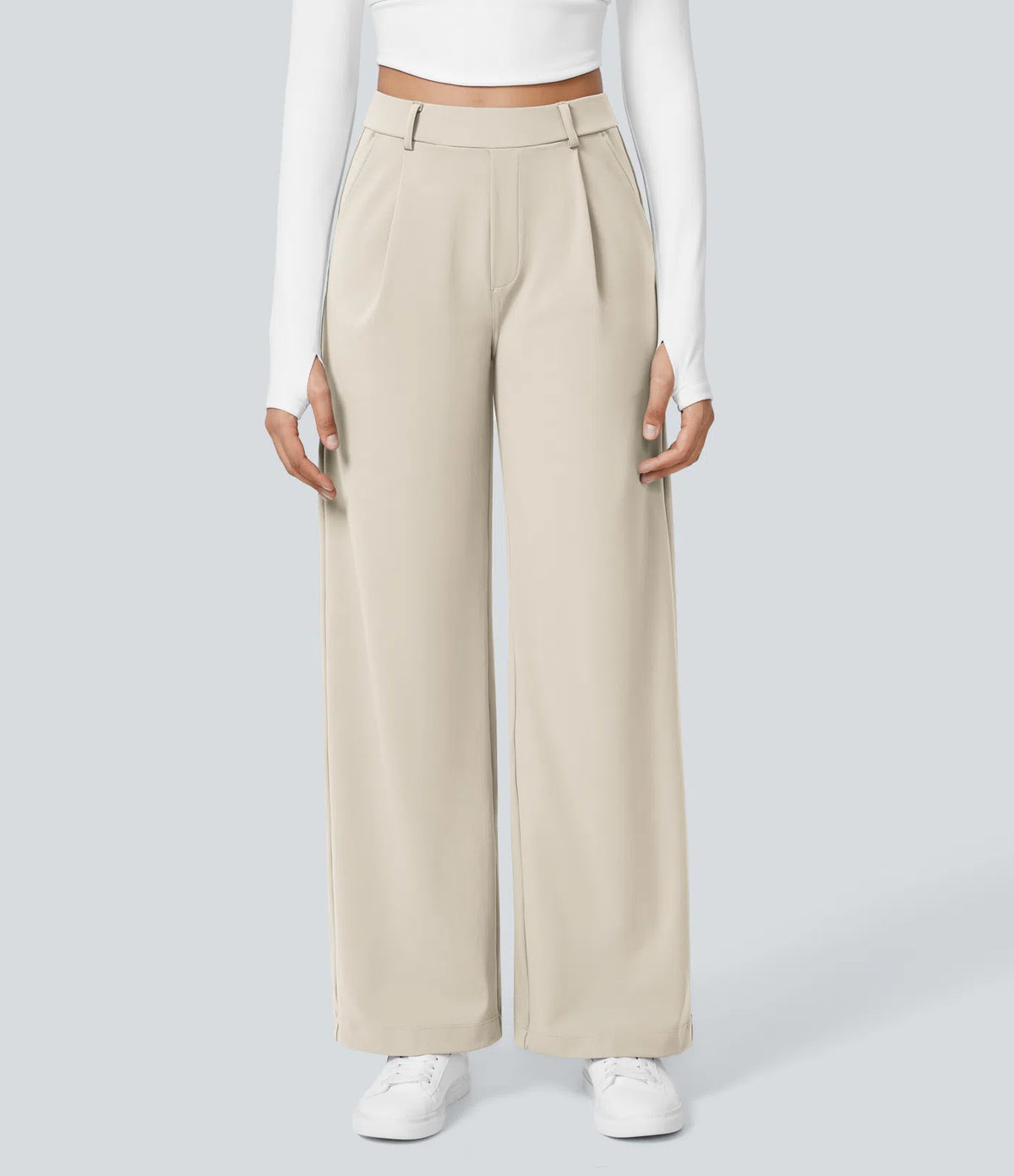 Pantalon Élégant Taille Haute à Jambe Droite avec Poches