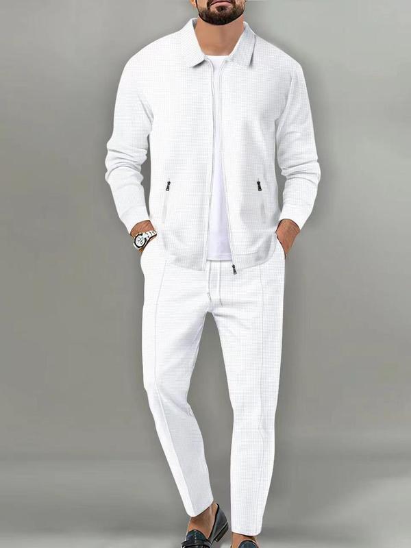 Men's Plain Zip Up Jacket & Drawstring Waist Pants Tracksuit Set, Men's Sportswear for Gym Workout Running, Casual Gym Wear, Tracksuit Outfit, Athletic Tracksuit, Casual Activewear, Gym Clothes Set, Athleisure Wear Set