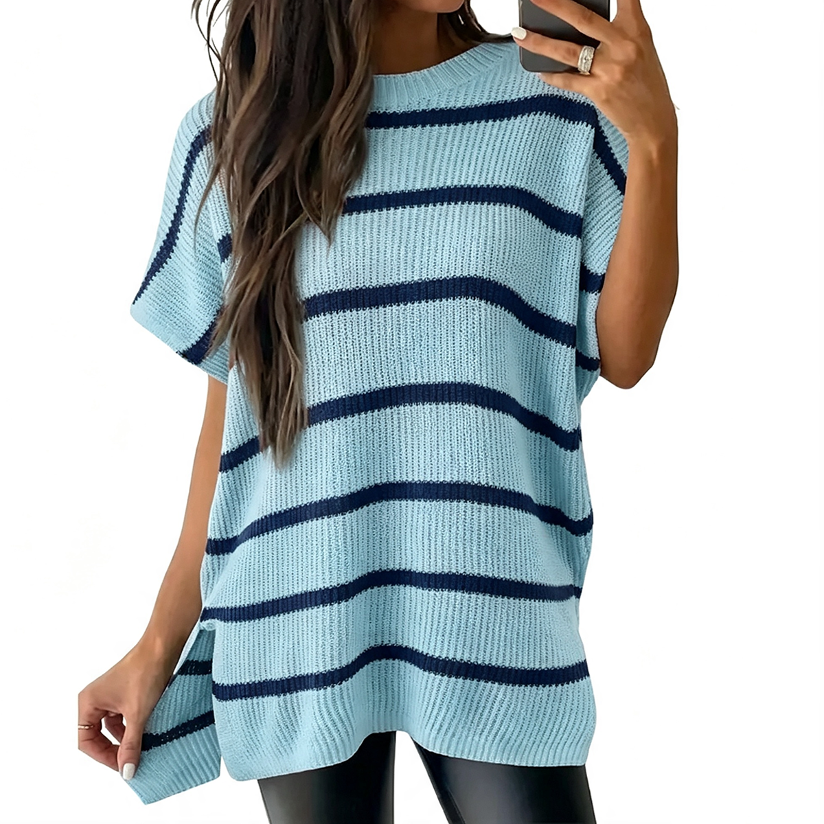 🔥Hot Sale💥 - Women's Round Neck Batwing Short Sleeve Loose Knit Top