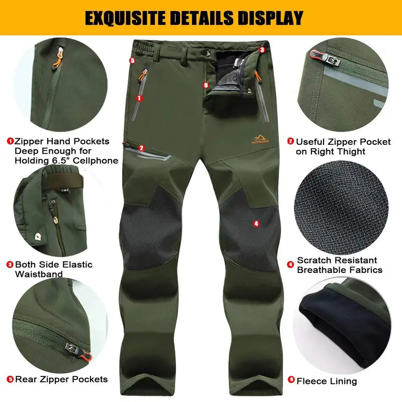 Men's Winter Pants Fleece Lined Ski Snow Pants Water Resistant 4 Zip Pockets Outdoor Work Pants FallFreshness Outdoorfun