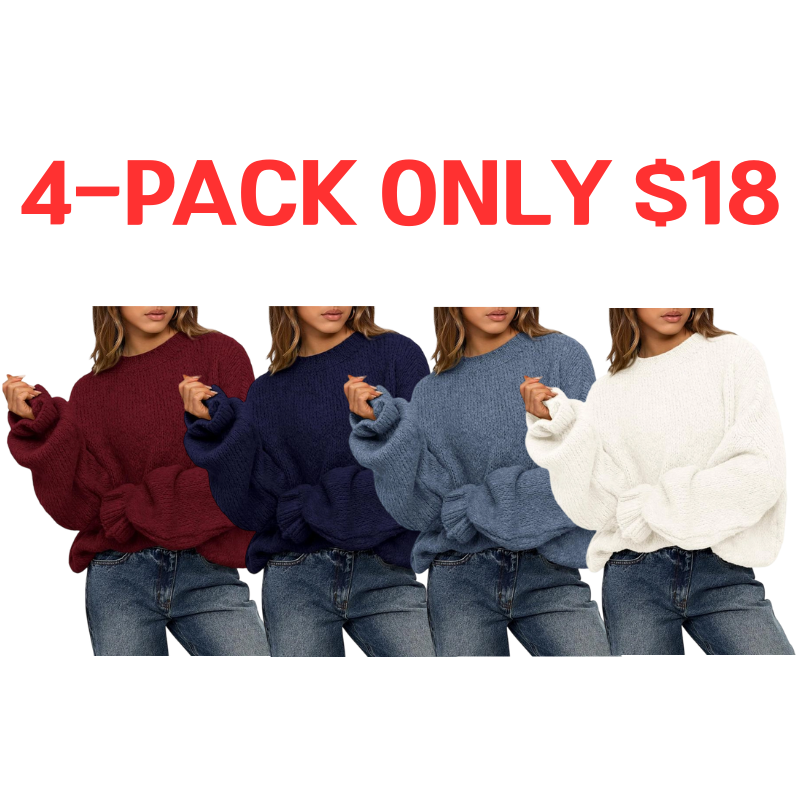 Womens Sweaters Fall 2025  Long Sleeve Crewneck Oversized Sweater Chunky Pullover Loose Outfits(Just $3 a set!)