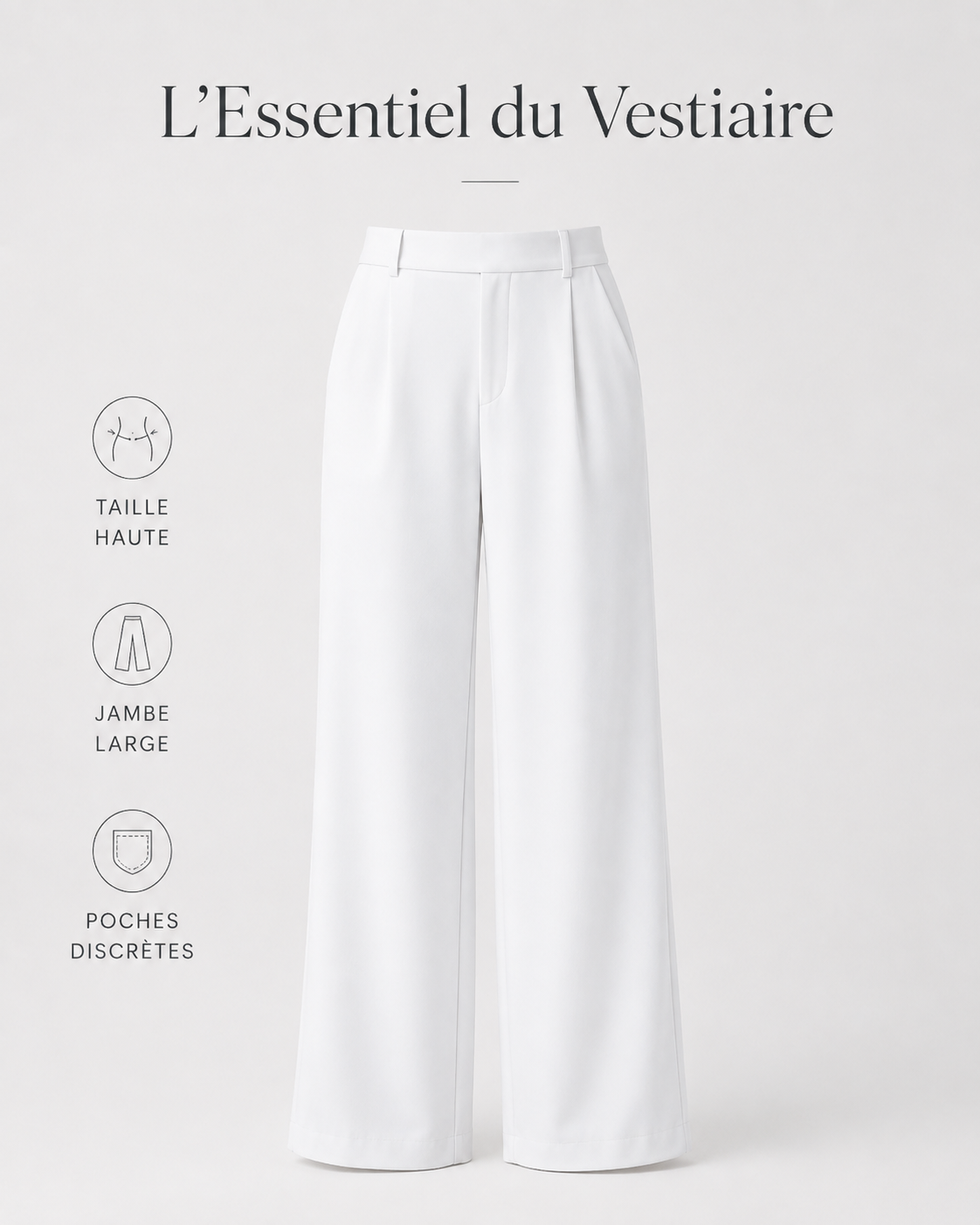 Pantalon Élégant Taille Haute à Jambe Droite avec Poches