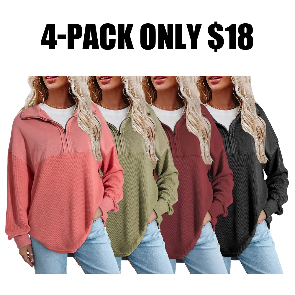 🔥Last Day💥Women's Half-Zip Waffle Knit Sweater🔥8-Pack Only $24