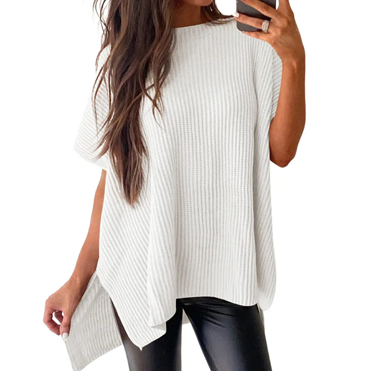 🔥Hot Sale💥 - Women's Round Neck Batwing Short Sleeve Loose Knit Top