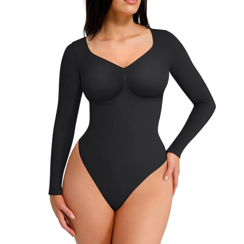 Women's Seamless Sculpt Long Sleeve Thong Comfortable Bodysuit for Tops and Underwear