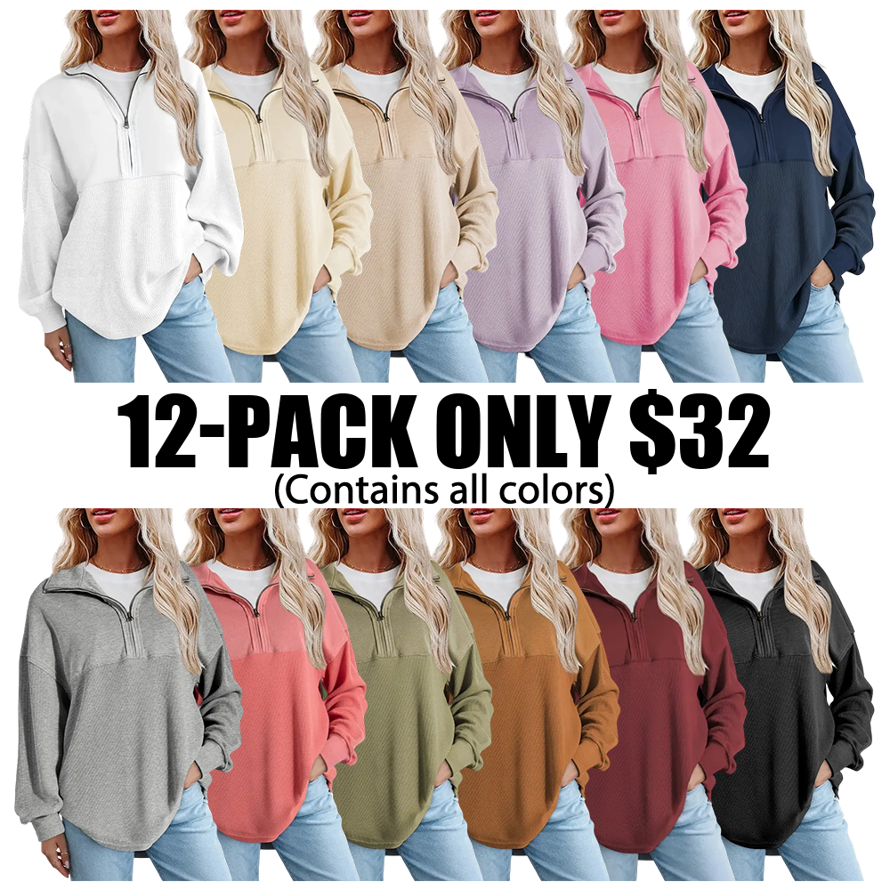 🔥Last Day💥Women's Half-Zip Waffle Knit Sweater🔥8-Pack Only $24