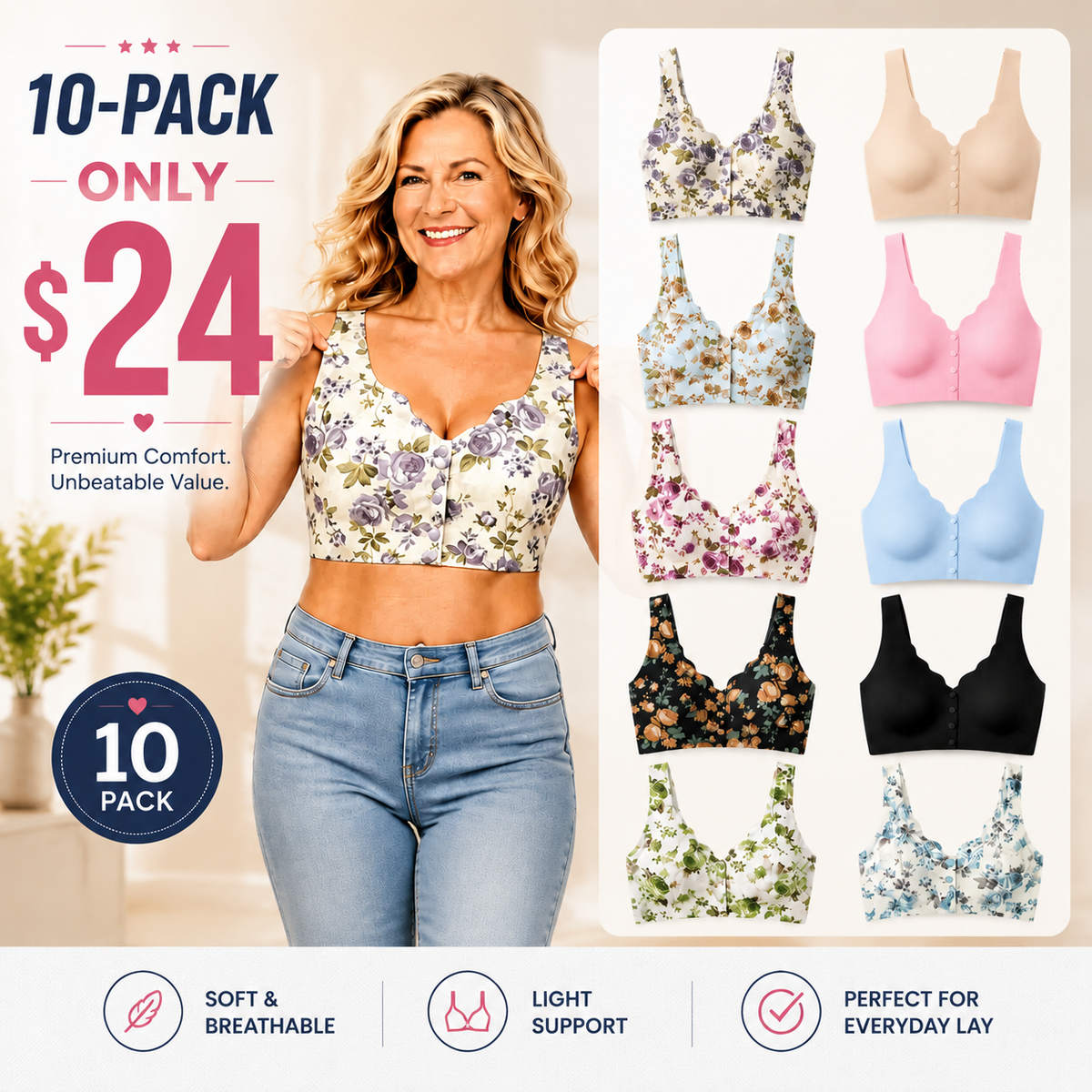🔥Last Day💥Convenient Front-Closure Ultra Thin Bra🔥10-Pack Only $24