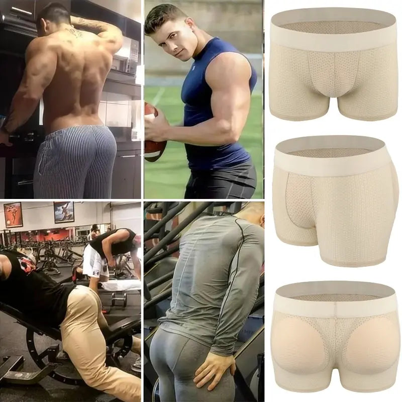 Men’s Padded Shaping Boxer Briefs – Lightweight, Breathable, Removable Lift Pads