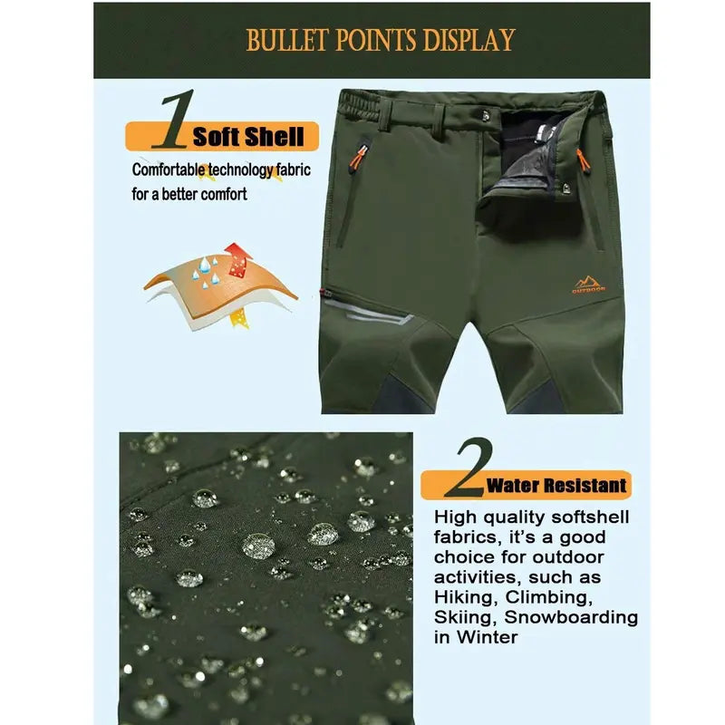 Men's Winter Pants Fleece Lined Ski Snow Pants Water Resistant 4 Zip Pockets Outdoor Work Pants FallFreshness Outdoorfun