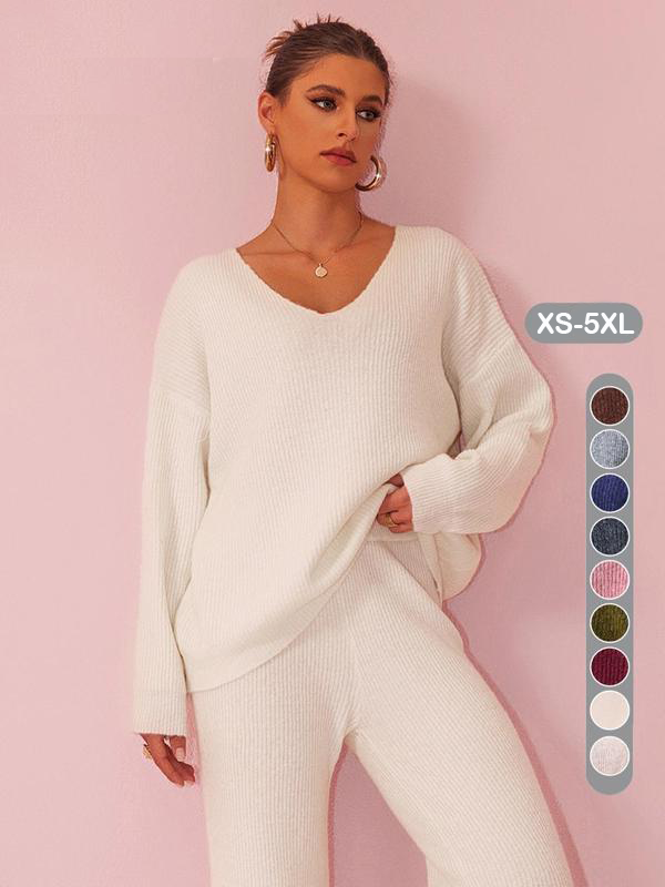 Women's Solid Color Drop Shoulder Sweater & Pants