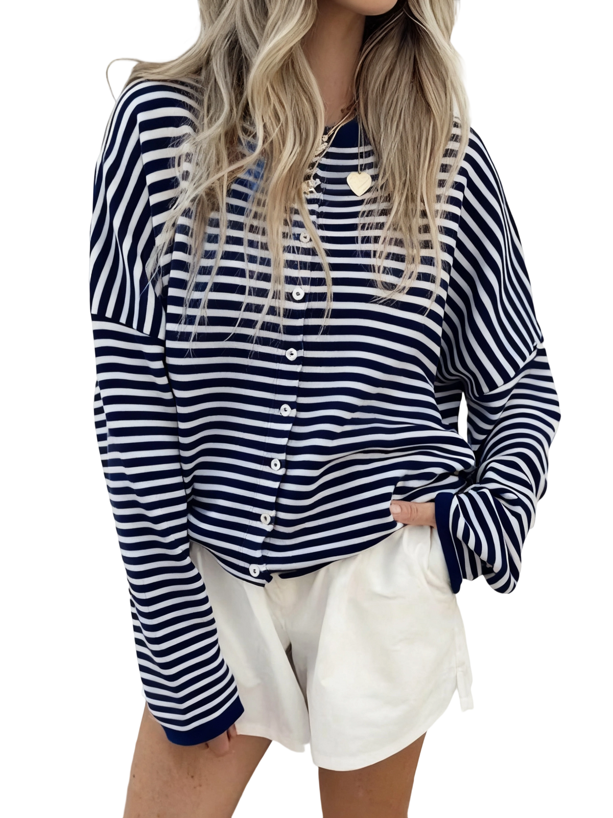 Women's Striped Casual Long Sleeve Loose Knit Sweater, Lightweight Fall & Winter Fashion, Button Front Open Front Design