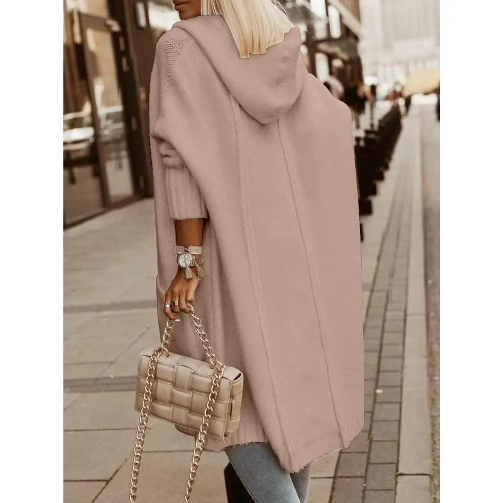 Women's Long Cardigans Cable Knitted Open Front Oversized Hooded Outerwear Sweater Coat