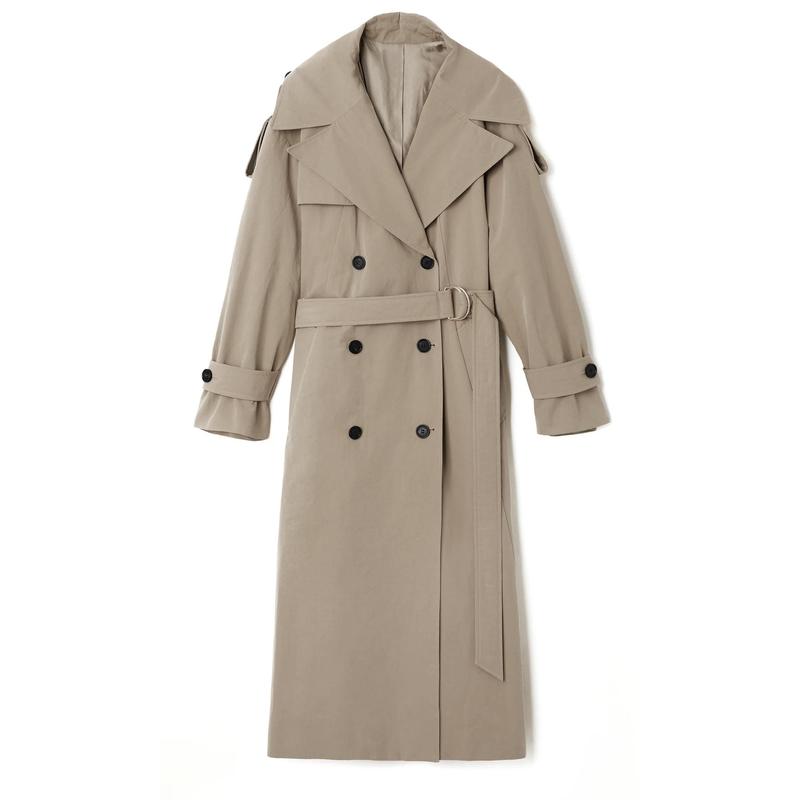 Womens Oversized Long Trench Coat Double Breasted Lapel Windproof Overcoat with Belt