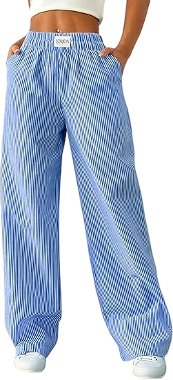 Women's Striped Gingham Boxer Pants Cotton Pajama Lounge Pj Casual Plaid Trousers  Beach Bottoms with Pockets