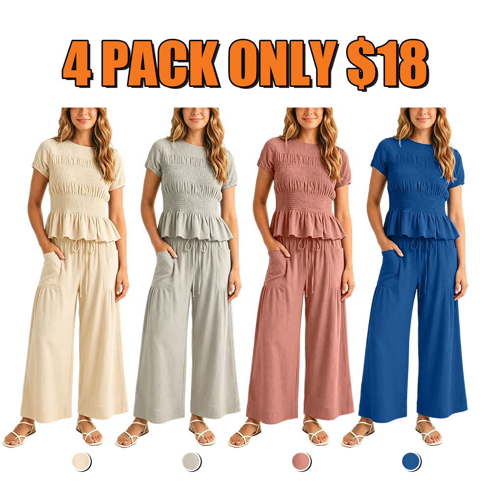 Women's 2-Piece Smocked Top and Wide-Leg Pants Set