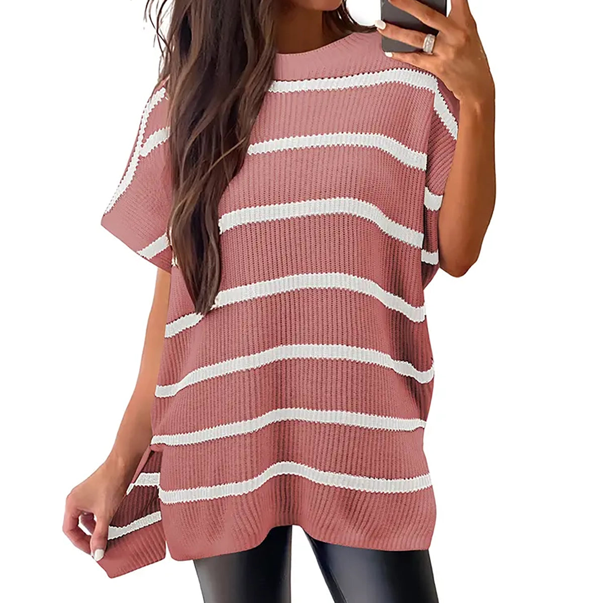🔥Hot Sale💥 - Women's Round Neck Batwing Short Sleeve Loose Knit Top