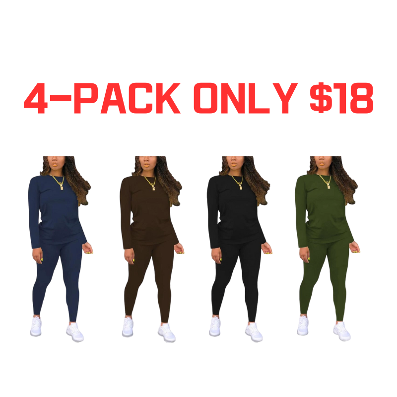 Women's Minimalist Chic Solid Long Sleeve Tee & Elastic Waist Pants Set