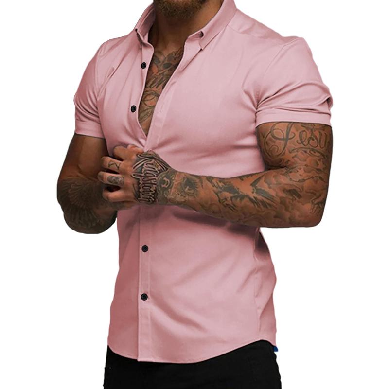 Men's Muscle Fit Dress Shirts Casual Button Down Shirt Short Sleeve Wrinkle-Free Shirts