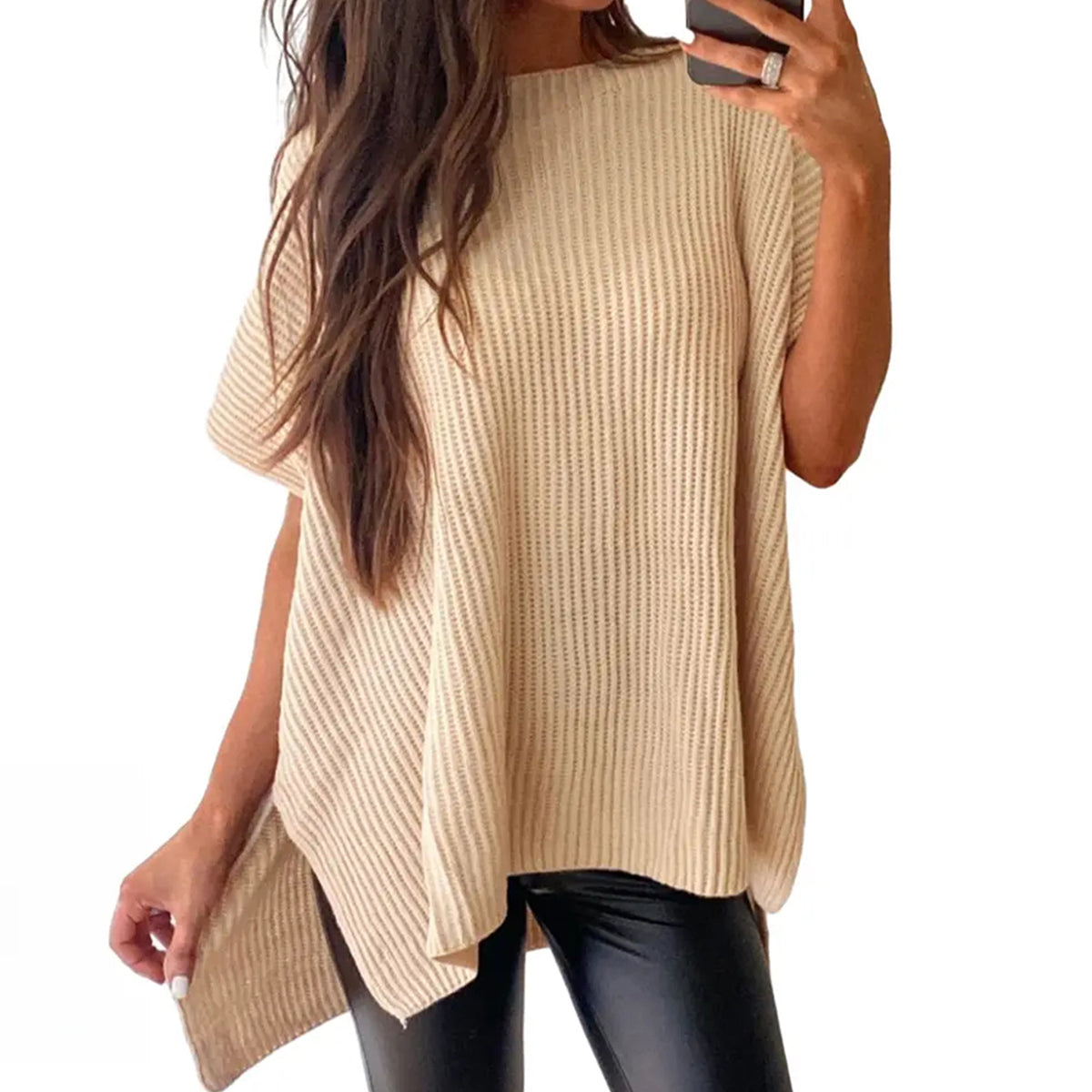 🔥Hot Sale💥 - Women's Round Neck Batwing Short Sleeve Loose Knit Top