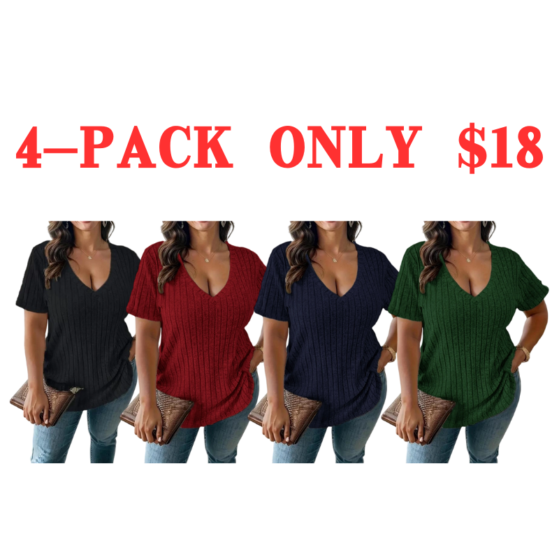 Women Plus Size Summer V-Neck Tee – Casual Short Sleeve Top