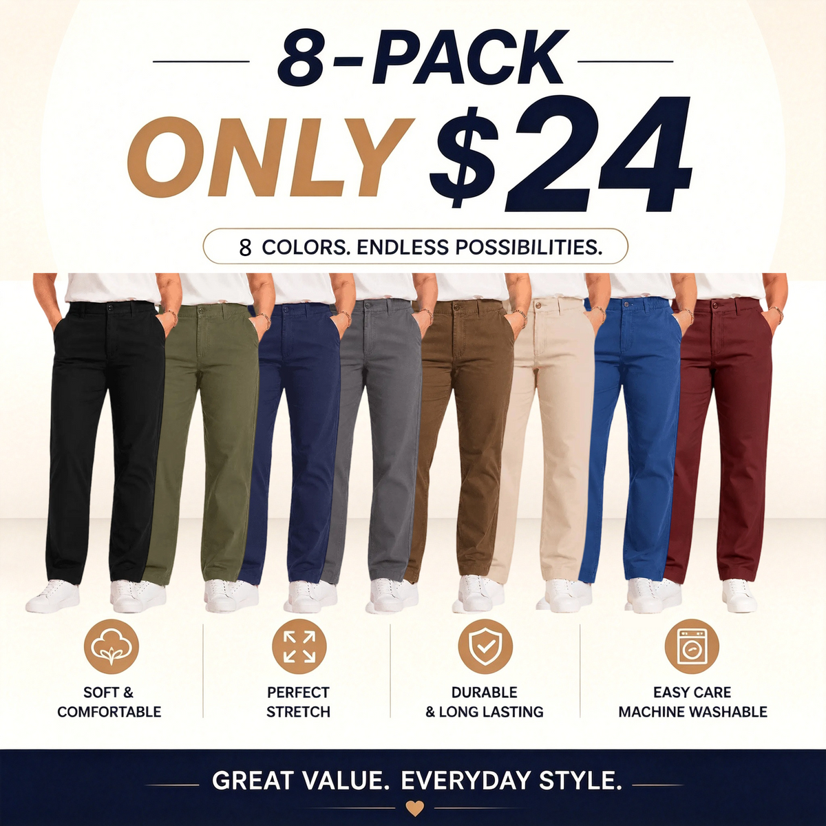 🔥Hot Sale💥Women's Multi-Pocket Stretch Comfort Pants🔥8-Pack - All Colors Included