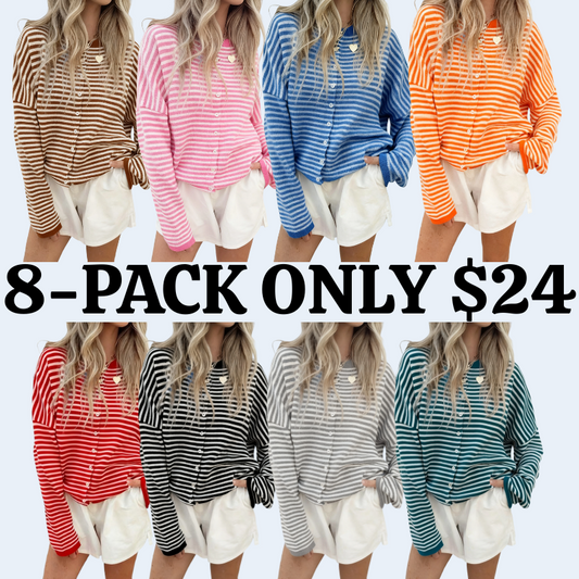 Women's Striped Casual Long Sleeve Loose Knit Sweater, Lightweight Fall & Winter Fashion, Button Front Open Front Design