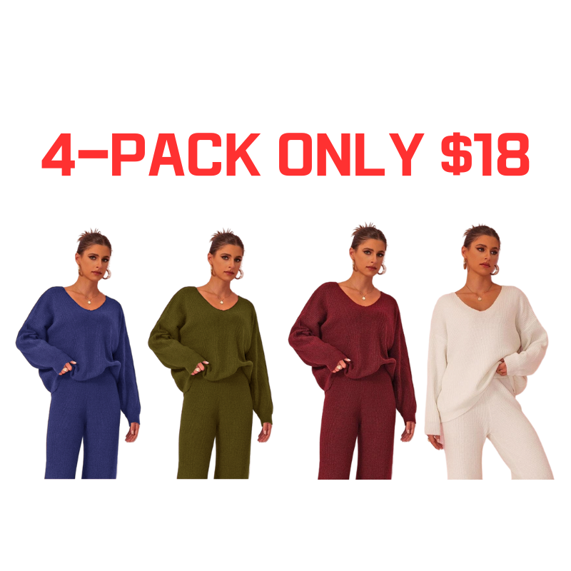 Women's Solid Color Drop Shoulder Sweater & Pants
