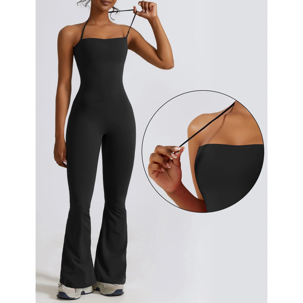 Women's Strapless Flared Yoga Jumpsuit – Fitness, Quick-Dry, Peach Hip Bodysuit