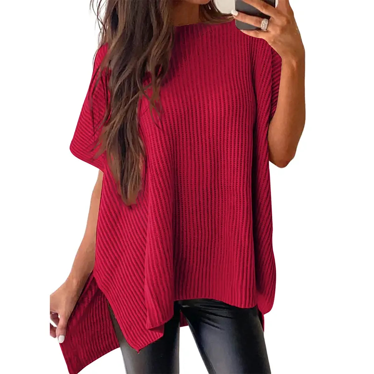 🔥Hot Sale💥 - Women's Round Neck Batwing Short Sleeve Loose Knit Top