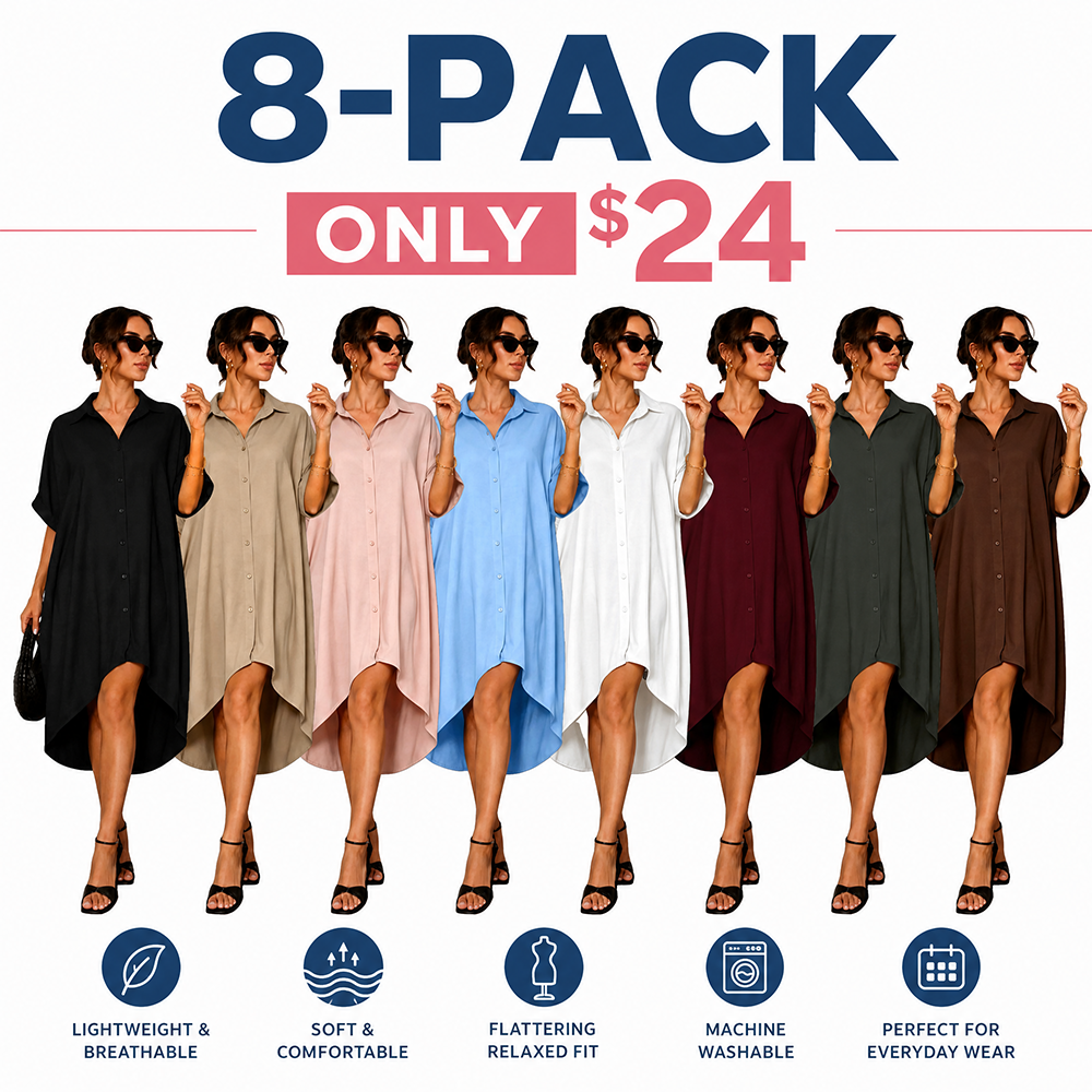 Women Turn-Down Collar Button Up Shirt Dress