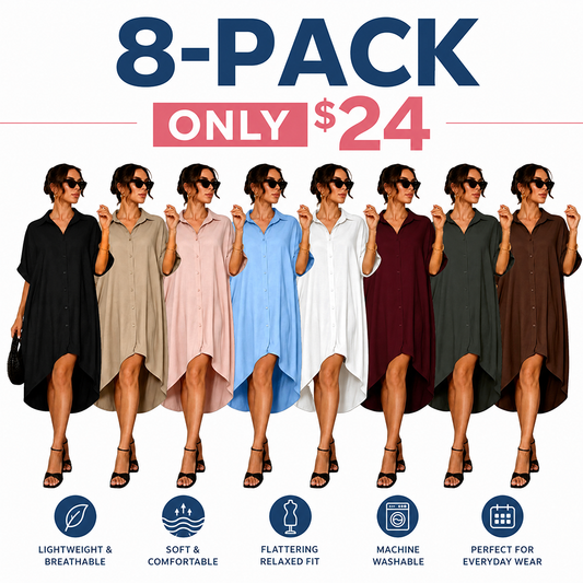 Women Turn-Down Collar Button Up Shirt Dress
