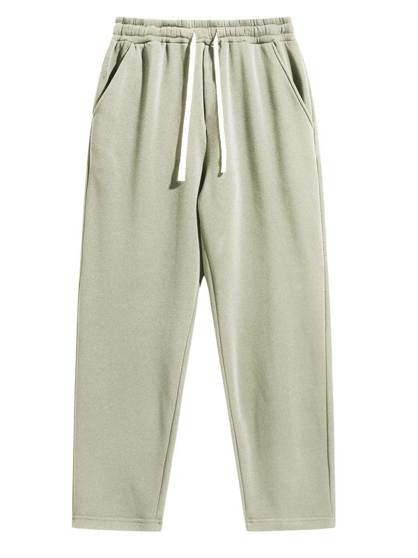Men's Regular Fit Solid Drawstring Waist Sweatpants, Casual Pocket Design Pants for Fall & Winter, Men's Trousers for Daily Wear, Athleisure Pants