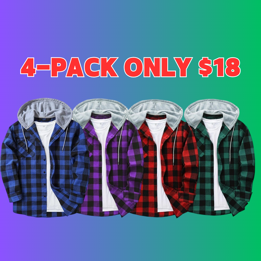Men's Plaid Print Button Front Drawstring Hooded Shirt, Regular Fit Casual Long Sleeve Pocket Top, Men's Clothes for Daily Wear