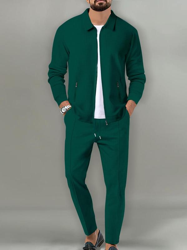 Men's Plain Zip Up Jacket & Drawstring Waist Pants Tracksuit Set, Men's Sportswear for Gym Workout Running, Casual Gym Wear, Tracksuit Outfit, Athletic Tracksuit, Casual Activewear, Gym Clothes Set, Athleisure Wear Set