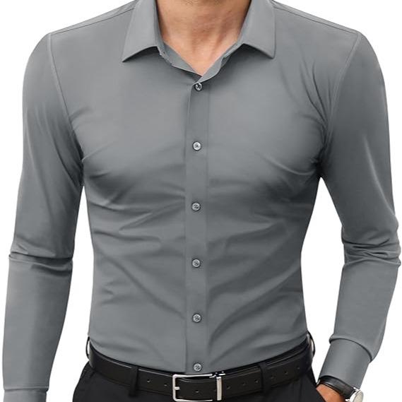 Men‘s Dress Shirts 16-Way Stretch Slim Fit Long Sleeve Button Down Shirts Wrinkle Free Traveler Shirts